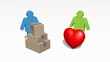 zwei Personen mit einem Stapel Kartons und einem roten Herzen