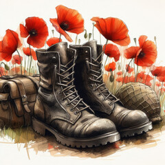 Wall Mural - boots . 4th of july background.  watercolor