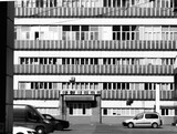 Fototapeta Nowy Jork - Black & white business center with parked machines illustration