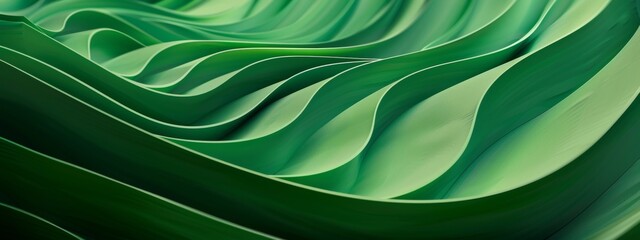 Poster - Abstract texture green colored color background banner panorama long with 3d geometric waving waves curves gradient shapes for website, business, print design template paper pattern illustration