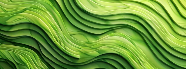 Poster - Abstract texture green colored color background banner panorama with 3d geometric waving waves curves gradient shapes for website, business, paper pattern illustration