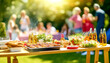 Lively Summer Grilling Party with Festive Table and Guests in Background