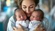 © AlfaSmart - Mother holding her precious twins for the first time in the hospital