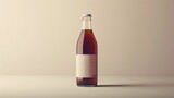 Fototapeta Młodzieżowe - A bottle of kombucha against a plain background with free place for text. Trendy organic refreshing natural beverage