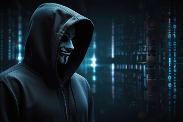 Computer hacker stealing data from a laptop concept for network security, identity theft and computer crime