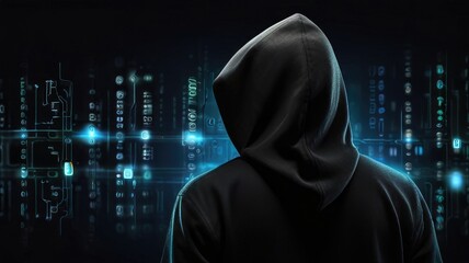 Computer hacker stealing data from a laptop concept for network security, identity theft and computer crime