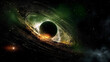 a black hole with a green and yellow ring in the center of it and a black hole in the center of it