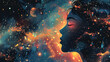 Cosmic Dreams and Inner Peace: A Colorful Artistic Illustration of a Woman Enveloped in a Stellar Nebula