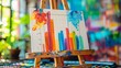 Easel Holding a Graph of Rising Sales Conceptualize an easel not holding a canvas, but a large printed graph showing rising sales figures, blending the art of painting with the art of business growth