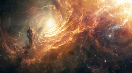 Wall Mural - a cosmic tapestry of john 1:1-3, the logos as a radiant figure, embodying the beginning of time, gal