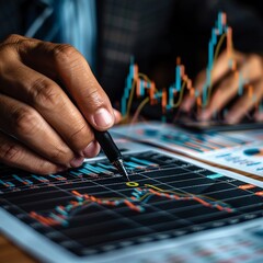 Writing a financial report, business accounting concept.