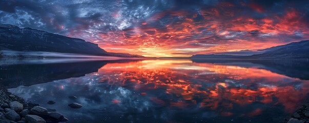 Wall Mural - sunrise over the lake