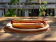 A hot dog with mustard and ketchup on a paper plate