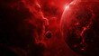 red background with planets, nebula and stars. A dark, terrifying image of space
