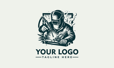 Sticker - Welding vector logo illustration of welding by engineer with a gear as background vector welder logo template with details