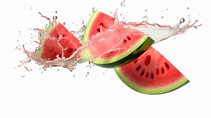 Wall Mural - Watermelon with splash water on a white background