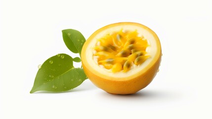 Wall Mural - Yellow passion fruit isolated on a transparent white background