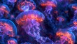 Delve into the surreal in VR! Display a side view of a floating island inhabited by luminous jellyfish merging with AI structures
