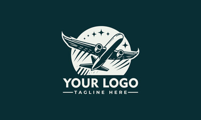 Sticker - airplane vector logo design airplane with spread wings