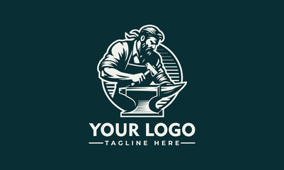 Sticker - blacksmith vector logo design features a blacksmith in a pose that shows his skill and tenacity in his work