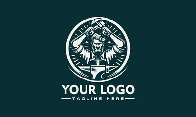 blacksmith vector logo design features a blacksmith in a pose that shows his skill and tenacity in h