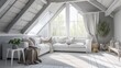 modern loft living room interior design with sofa. 3d illustration concept