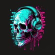 Skull listening to music with headphones