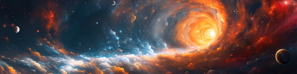 Wall Mural - panorama of open space with stars, galaxies, constellations, planets and a black hole in universe