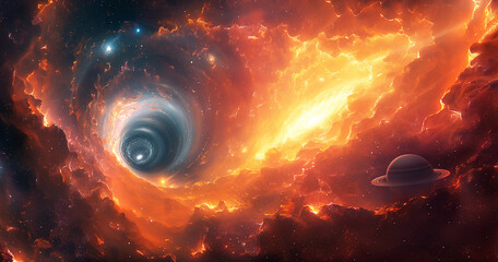 Wall Mural - mysterious outer space with stars, galaxies, constellations, planets and a black hole in universe
