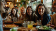 © LeoOrigami - happy group of friend together in lunch room, contemporary diy, friends gathering,restaurant party