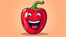Cartoon Illustration Of A Red Pepper With A Face And A Smiling Face.