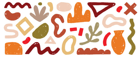 Aufkleber - Organic abstract shape color set. Abstract texture brush stroke kid elements. Organic blob grunge paint texture background. Wave, circle blob, triangle contemporary color shape. Vector illustration