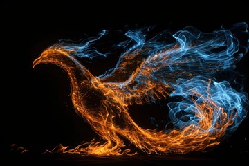 Wall Mural - A phoenix made from fire and lights.