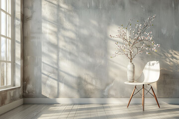 Poster - elegant dining area with a single chair and a vase on the table