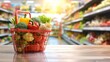 © rabbit75_fot - Fresh groceries on table in a grocery store.