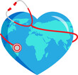 Vector illustration of stethoscope wrapped on heart shape globe on transparent background