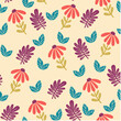 Wildflower seamless botanical pattern with bright plants and flowers on a light beige background. Beautiful seamless vector floral pattern. Leaves in bright colors. Printing and textiles. 