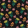 Wildflower seamless botanical pattern with bright plants and flowers on a black background. Beautiful seamless vector floral pattern. Colorful stylish floral. Beautiful exotic plants. 