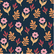 Wildflower seamless botanical pattern with bright plants and flowers on a gray background. Botanical leaf seamless vector floral pattern background. Leaves in bright colors.