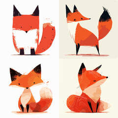 Wall Mural - red fox set
