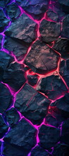 Dark Rock Texture With Glowing Neon Pink And Purple Cracks