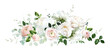 Classic pink rose, white peony, blush pink ranunculus, eucalyptus, sage greenery vector design wedding spring bouquet. Horizontal banner. Floral summer watercolor. Elements are isolated and editable