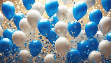 Wall Mural - 'background. decoration technology. confetti Blue balloons balloon birthday party celebration surprise helium event wedding carnival festive anniversary festival background text hol'