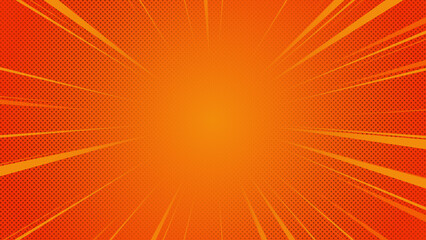 comic zoom lines with dots on orange background , abstract background with rays, empty design element	