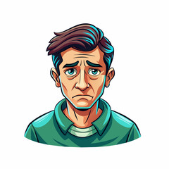 Anxiety, stress, Depression concept. Young unhappy worried male cartoon style