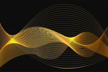 Wall Mural - gold abstract waves, golden line landscape vector illustration isolated on black background. luxury 