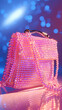 An exquisite pearl beaded handbag exudes luxury and elegance, set against a tropical backdrop with sunlight, ai