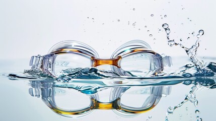 Wall Mural - Swimming goggle with water splash isolated over plain background