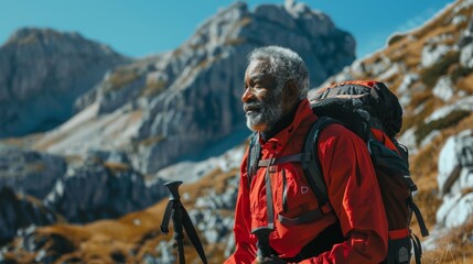 Wall Mural - A Senior Man on Mountain Adventure