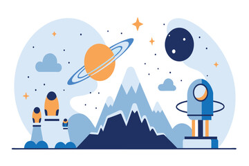 An observatory and telescopes on a mountain under a celestial sky